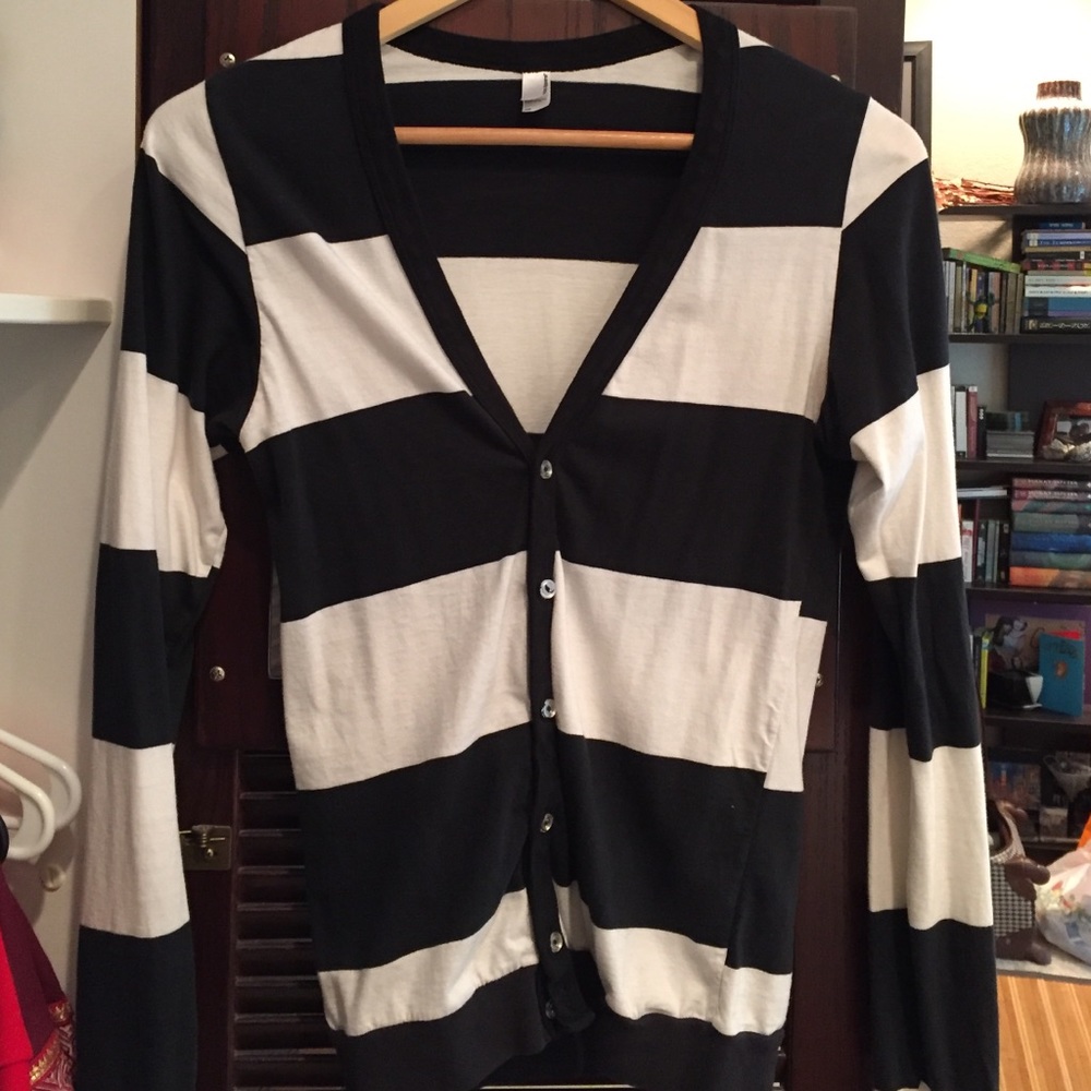 American Apparel Striped Cotton Slim Fit Cardigan